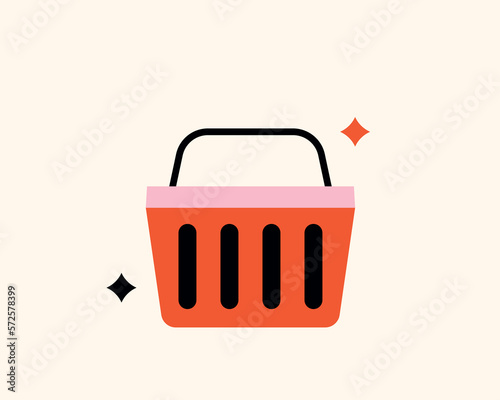 Geometric shopping illustration. Vector basket icon in flat design art. 