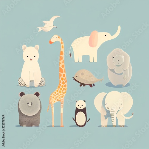 An illustration for a children s room or a greeting card for a child  a drawing as if drawn by a child  a cute illustration of animals on a pastel background  gentle colors. Generative AI.