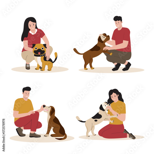 Set of people with dogs vector concept. Illustration for website, landing page, mobile app, poster and banner. Trendy flat vector illustration
