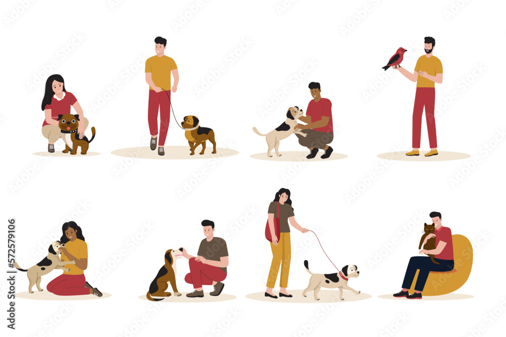 Set of people with pets vector concept. Illustration for website, landing page, mobile app, poster and banner. Trendy flat vector illustration Set of people with pets vector concept. Illustration for website, landing page, mobile app, poster and banner. Trendy flat vector illustration