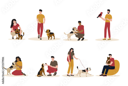 Set of people with pets vector concept. Illustration for website, landing page, mobile app, poster and banner. Trendy flat vector illustration