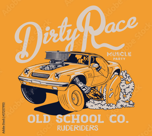 vector muscle car and hot rod racing car illustration for t shirt print