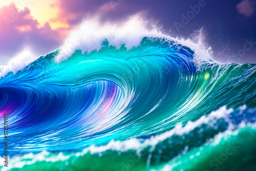 colorful wave, splash elements. Generative ai © Oleg_Yakovlev
