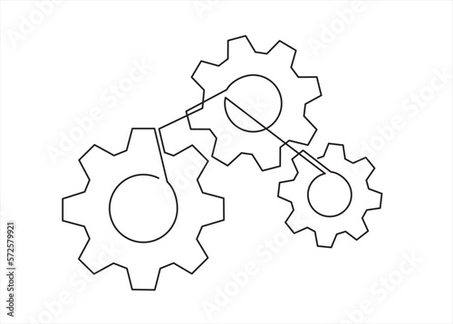 Gears Continuous One Line Drawing. Gears Contour Illustration for Business Concept. Modern Minimalist One Line Drawing. 