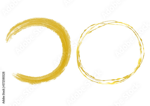Japanese style brush writing gold frame and treatment Simple hand drawn illustration set / 和風の筆書きゴールドフレームとあしらい シンプルな手描きのイラストセット