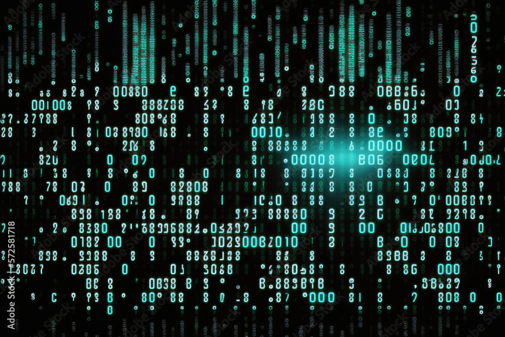 binary data on the computer screen isolated on black background, 3d illustration.Generative AI binary data on the computer screen isolated on black background, 3d illustration.Generative AI