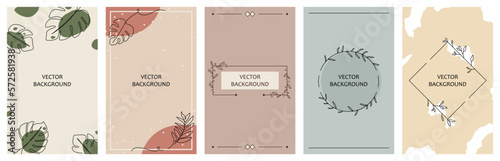 Collage of banners for design with leaves on white background