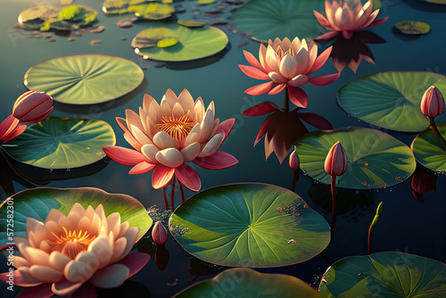 Lotus Flowers, Illustration, Generative AI photo