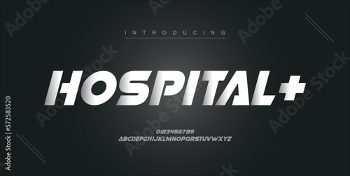 Hospital digital modern alphabet new font. Creative abstract urban, futuristic, fashion, sport, minimal technology typography. Simple vector illustration with number