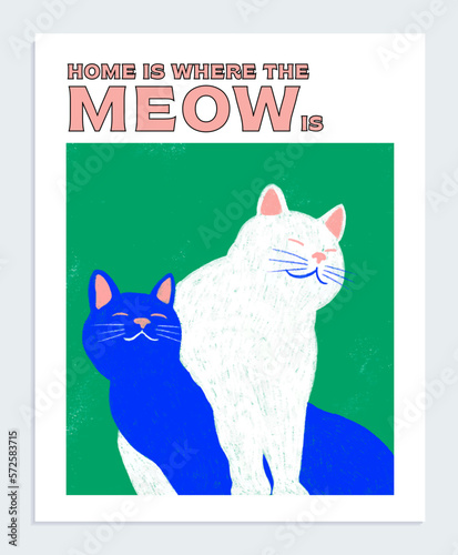 Cat poster design. Modern poster with warm-hearted, adoring cats.