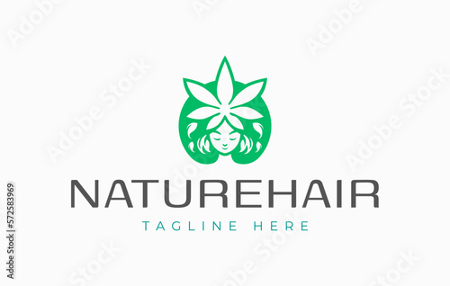 Beauty Cannabis Woman Hair Logo Design Template