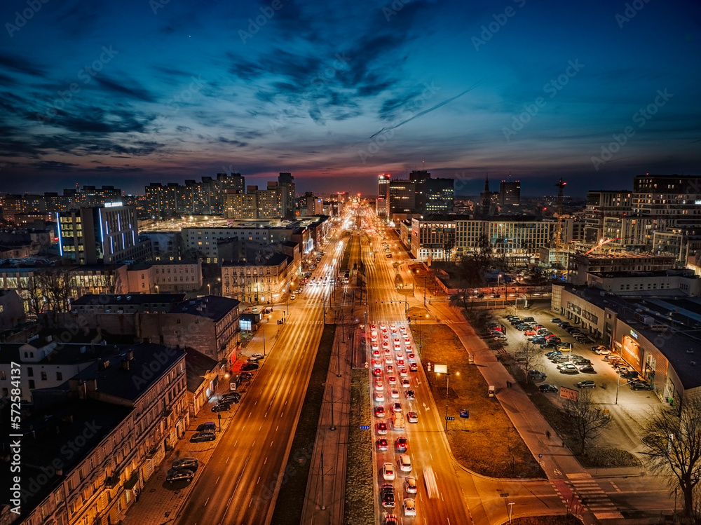 Nocna Panorama Łodzi - obrazy, fototapety, plakaty 