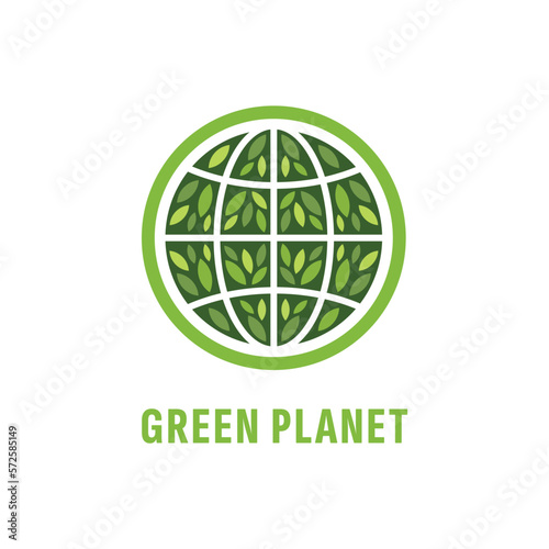 Earth symbol, icon design. Green planet illustration, logo concept. Earth and leaves combination. Vector.