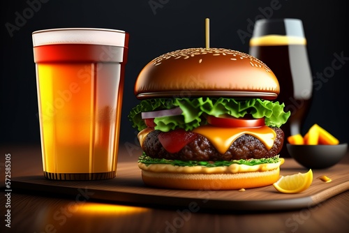 Beautiful Burger photo wallpaper with french fries & colddrink