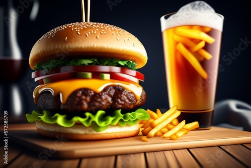 Beautiful Burger photo wallpaper with french fries & colddrink