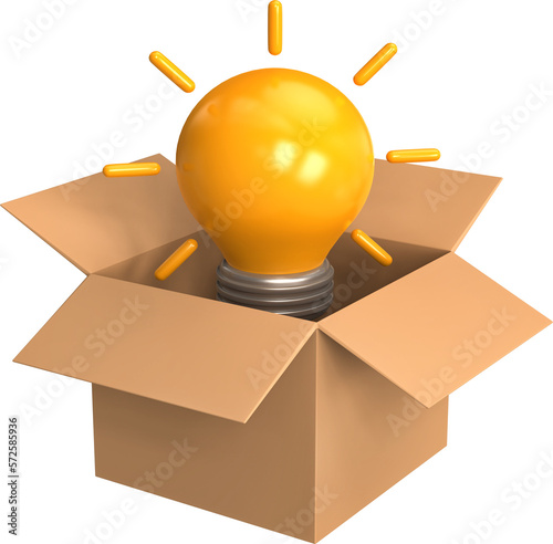 3d icon of idea light bulb, think out of box concept