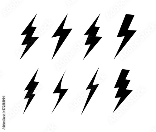 Lightning vector set . Simple icon storm or thunder and lightning strike isolated from the background. vector