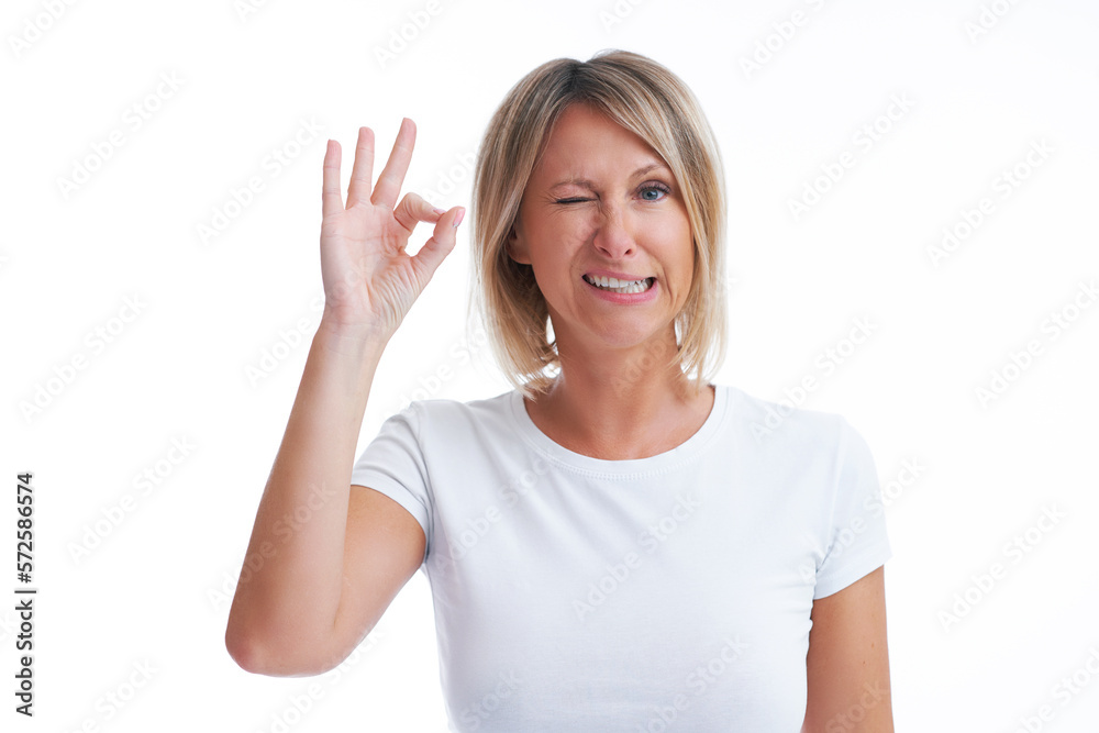 Picture of blonde woman over back isolated background Picture of blonde woman over back isolated background