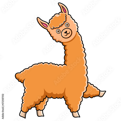 Cute alpaca cartoon on white background