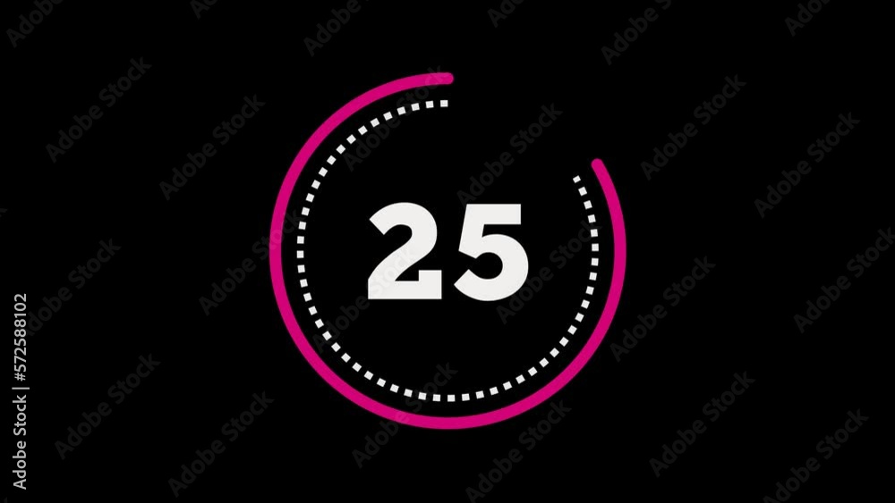 30 seconds dashed (dotted) circle countdown. Pink and White on Black bg. Big circle with inner dashed (dotted) line countdown timer. Stylish simple design. 4K Motion Graphics. 30 seconds dashed (dotted) circle countdown. Pink and White on Black bg. Big circle with inner dashed (dotted) line countdown timer. Stylish simple design. 4K Motion Graphics.
