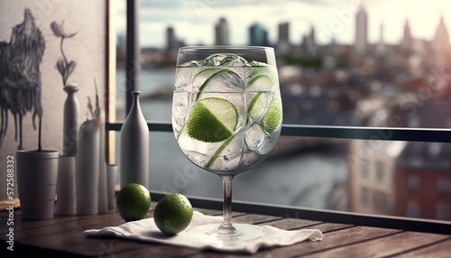 A refreshing gin and tonic with a slice of lime © Emojibb.Family