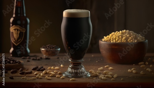 A rich, dark stout beer with a creamy head