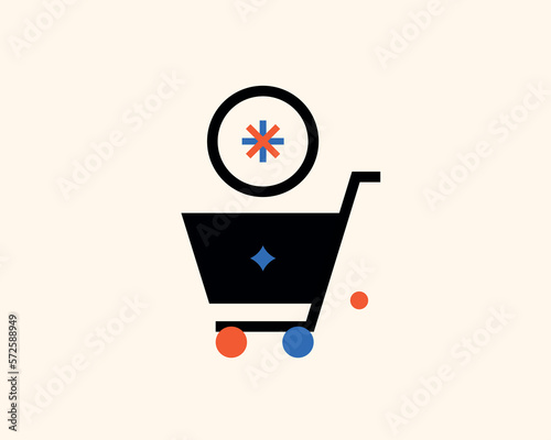 Geometric store illustration. Vector shopping icon in flat design art.
