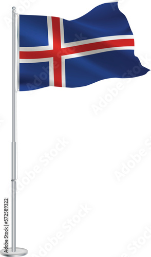 Isolated waving national flag of Iceland on flagpole