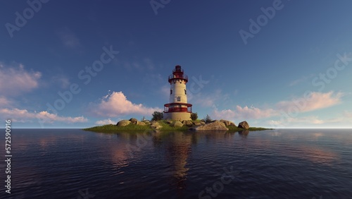 Lighthouse building located on an island in the sea