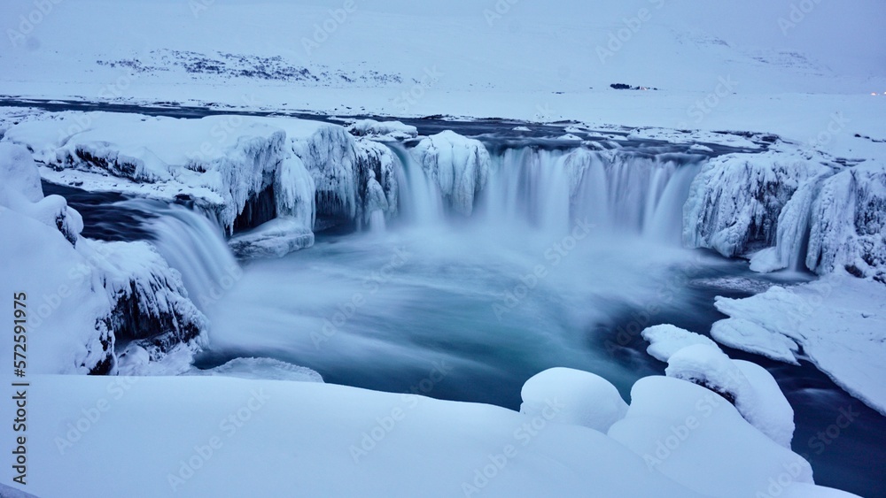 Iceland, waterfall in winter, Godafoss