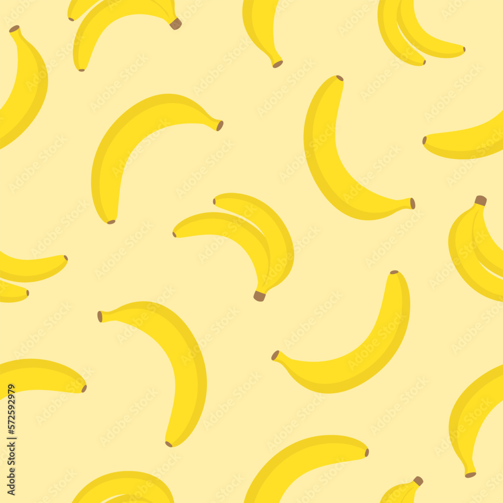 Seamless pattern of bananas in cartoon style on a yellow background