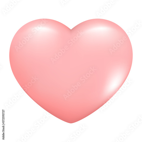 Hand drawn realistic 3d heart. Decorative spring romantic icon love symbol. Happy Valentines Day icon of pink heart. Abstract vector illustration isolated on white background