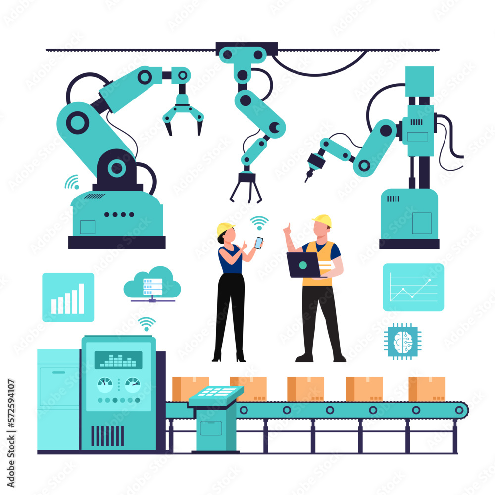 Industry 4.0 banner with robotic arm. Smart industrial revolution Stock Vector Adobe Stock