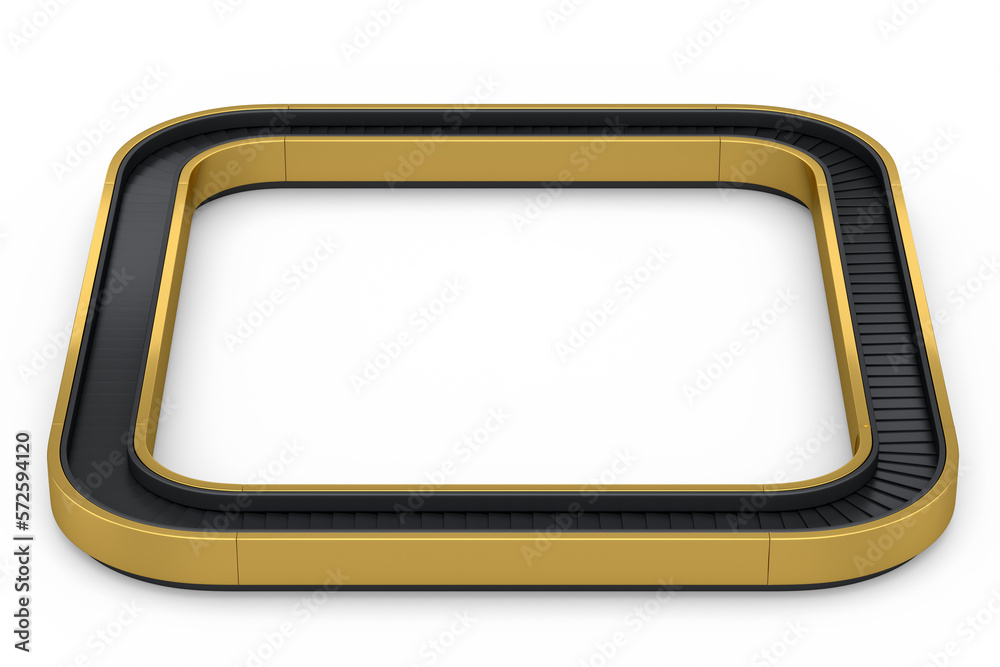 Airport luggage conveyor belt from baggage claim area on white background. Airport luggage conveyor belt from baggage claim area on white background.