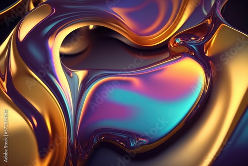 Abstract fluid iridescent holographic neon curved wave. Generation AI