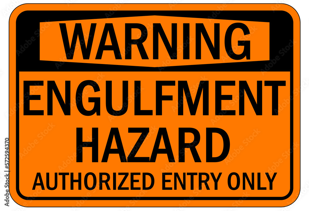 Grain silo hazard sign and labels engulfment hazard, Authorized entry only
