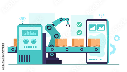 Industry 4.0 banner with robotic arm smart industrial revolution