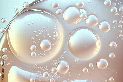 Close up clear liquid cosmetic product. Gel texture with bubbles. Generation AI