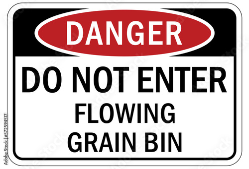 Grain silo hazard sign and labels do not enter flowing grain bin