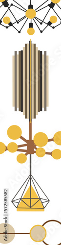Vertical web banner with chandeliers and lamps in flat  style isolated on white background. Chandeliers, illuminator, flashlight - elements of a modern interior concept. Vector