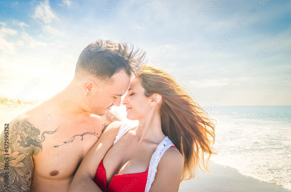 Happy young couple at the sea vacations Happy young couple at the sea vacations