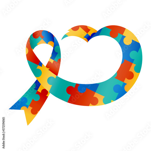 Concept of Autism. Ribbon with the puzzle.