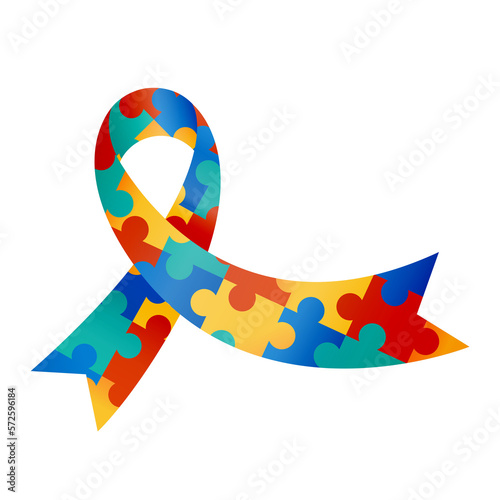 Concept of Autism. Ribbon with the puzzle.