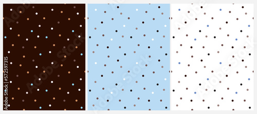 Wallpaper Mural Blue and Brown Seamless Vector Background with Polka Dots. Irregular Geometric Repeatable Dotted Print. Tiny Dots isolated on a Dark Brown, Pastel Pink and White Background. Cute Pattern for Babies. Torontodigital.ca