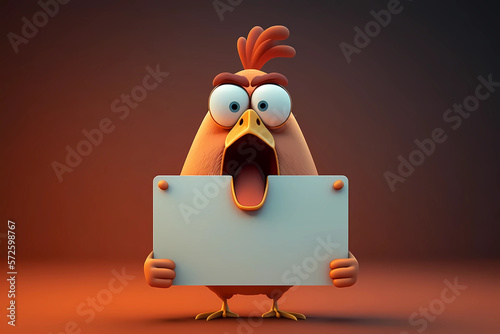 a cartoon chicken holding a blank signboard created by generative AI