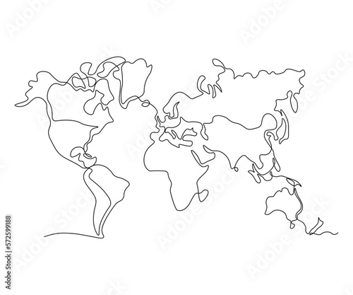 world map, hand-drawn, continuous monoline, drawing in one line