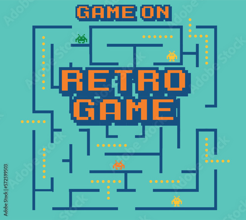 vector retro video game and pixel thunder illustration print