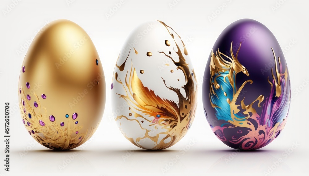Colorful painted easter eggs on white. Generative AI Colorful painted easter eggs on white. Generative AI