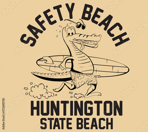 vector alligator surfer comic illustration 