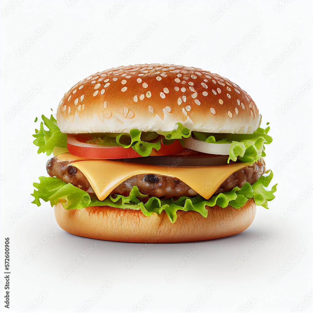 fresh juicy tasty burger on white background made with Generative AI fresh juicy tasty burger on white background made with Generative AI